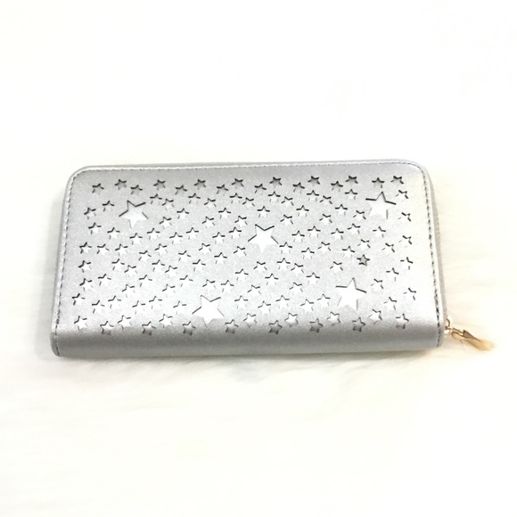 Handbags - Silver Star Laser Cut Pattern Faux Leather Wallet